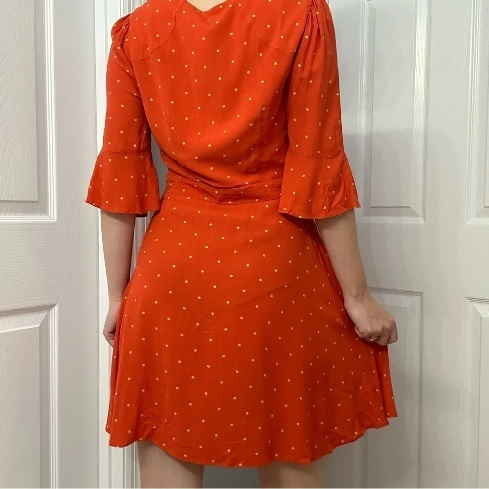 Free People Dress Mini Sundress Polka Dot Orange Dainty Summer Size 6 Small - Picture 3 of 8